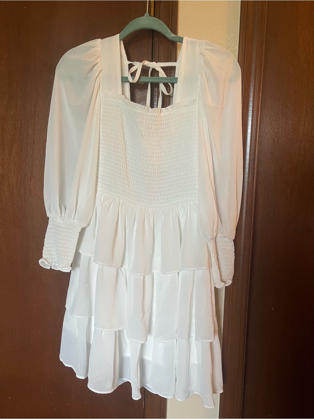 White Tiered Smocked Bodice Mini Dress